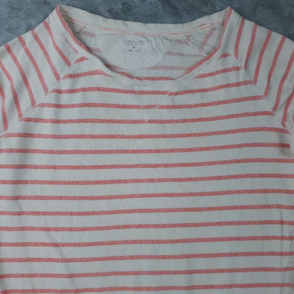 4/$25 Calvin Klein Pink White Striped Sweatshirt - Picture 3 of 6